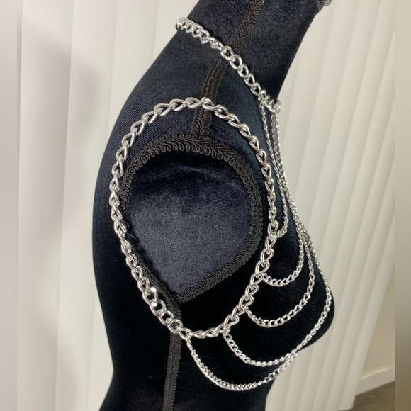 Silver Chain Harness One Arm Chain Necklace Vest Neck Harness - Picture 6 of 10